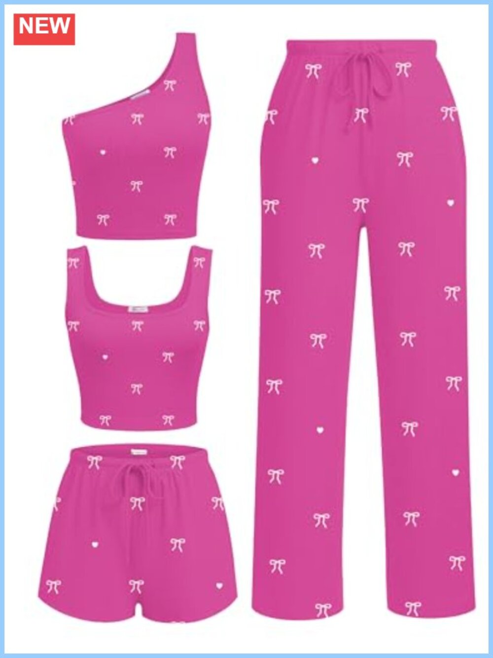 Ribbed 4 Piece Lounge Set Crop Top Tank Shorts Pants Pockets